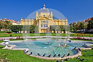 Colorful Zagreb park fountain scene