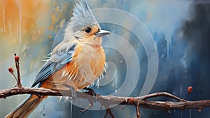 Colorful Zbrush Painting Of A Blue Bird On A Branch