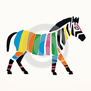 Colorful Zebra Drawing: Minimalist Artwork For Nursery Room