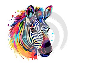 Colorful zebra head on white background on white background. Wild Animals.