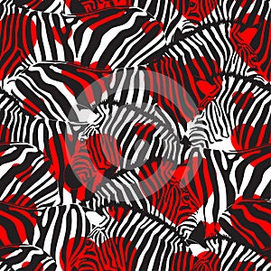 Colorful zebra seamless pattern with heart shape.