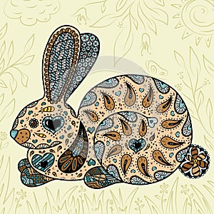 Colorful zendoodle print, bright rabbit photo
