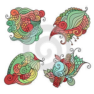 Colorful zentangle doodle sketch. Set of tattoo sketches. Ethnic tribal wavy vector illustration