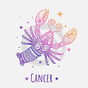 Colorful zodiac sign cancer vector lineart. Easy to recolor.