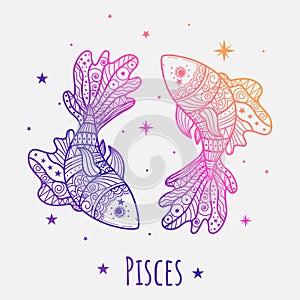 Colorful zodiac sign pisces vector lineart. Easy to recolor.