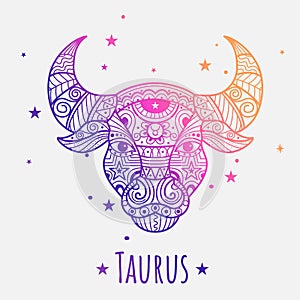 Colorful zodiac sign taurus vector lineart. Easy to recolor.