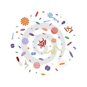 Colorfull background with different dangerous viruses and bacteria