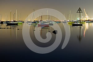 Colorfull boats at night