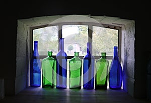 Colorfull bottles in the window