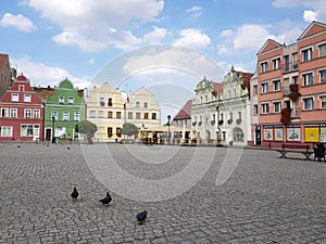 Colorfull buildings around market in Bytom Odrzanski, Poland