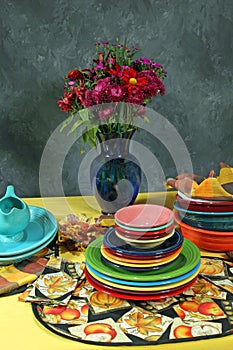 Colorfull holiday table setting with flower's