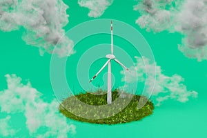 colorfull infinite background miniature windmill sustainablity renewable energy concept on gras 3d illustration