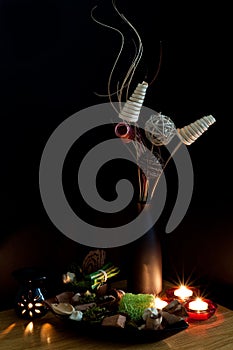 Colorfull mixture of potpourri and candles