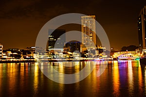 Colorfull Night scene of Singapore river, Clark query