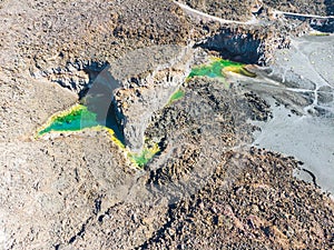 Colorfull ponds on Playa de Echentive on La Palma island. View from above