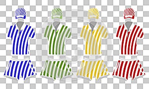 Colorfull summer clothes set: polo shirt, baseball cap and shorts black and white colors. vector drawing illustration