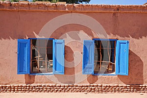 Colorfully Blue Windows in San Pedro, Chile, Atacama Desert