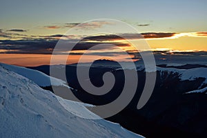 Colorfully clouds at sunset in top of the mountain on winter time at high altitudes