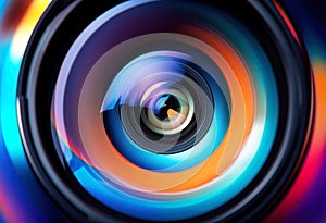 Colorfully stylized video camera lens close up