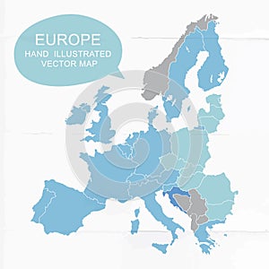 Colorfully vector hand illustrated map of Europe.