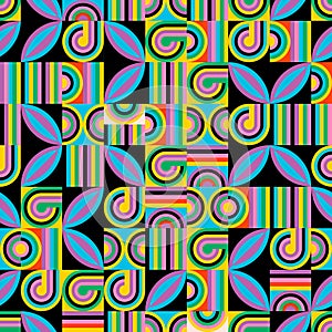 Colorfulness and symmetry create an colorful kaleidoscope seamless pattern