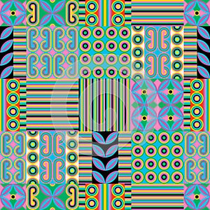 Colorfulness and symmetry create an colorful kaleidoscope seamless pattern