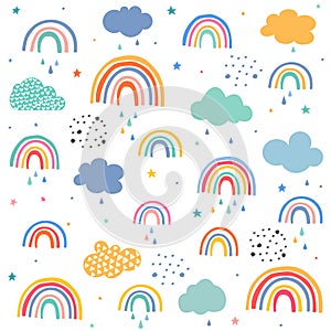 Hand drawn raindrop and cloud pattern