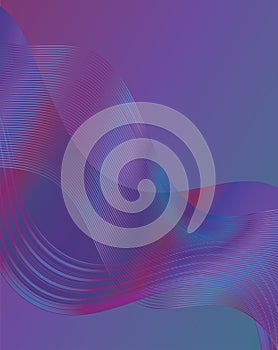 Contemprorary violet design with flowing wavy colorful lines and shapes isolated on gradient background.