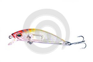 Colorfulâ€‹ Fishing bait, deep black plug withâ€‹ 3-way hookâ€‹ ofâ€‹ Fishing baitâ€‹ isolatedâ€‹ onâ€‹ whiteâ€‹ backgroundâ€‹.â€‹