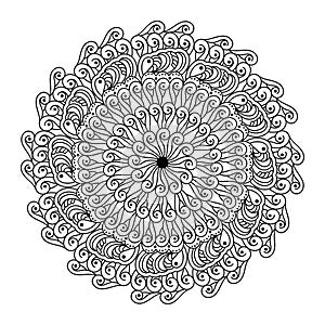 Coloring book for adult. Hand drawn mandala. Coloring page with tribal pattern. Black and White decorative design element. Vector
