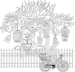 Coloring book for adult and older children. Coloring page with d