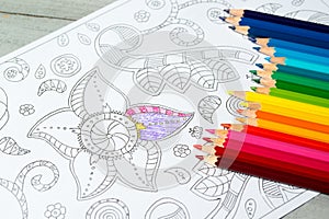 Colouring book for adults with colored pencils, antistress painting
