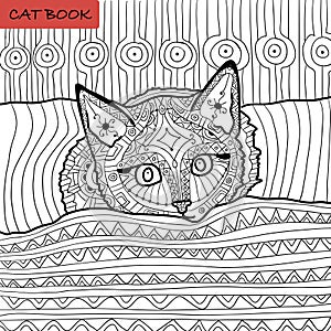 Coloring book for adults - zentangle cat book, the kitten on the bed