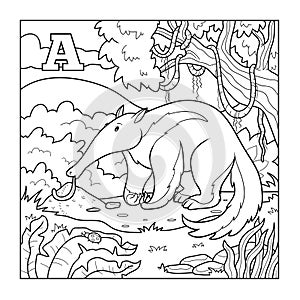 Coloring book (anteater), colorless illustration (letter A)