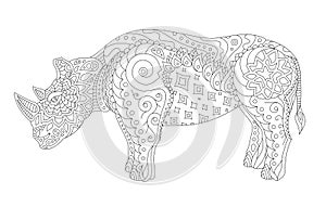 Coloring book art with stylized rhino silhouette