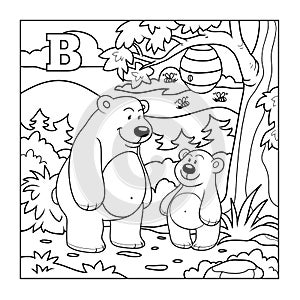 Coloring book (bears in the forest), colorless letter B