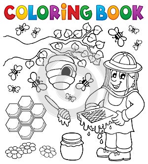 Coloring book with beekeeper photo