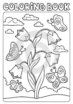 Coloring book bellflower and butterflies photo