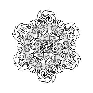 Coloring book Boho mandala decorative and plant elements. Hand-drawn Ornate curls and floral pattern . Vector illustration