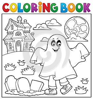 Coloring book boy in ghost costume 1