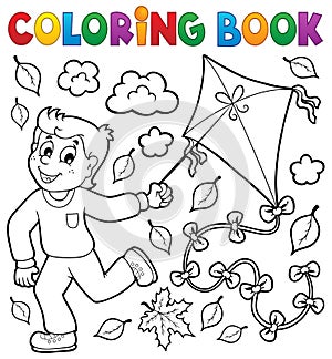Coloring book with boy and kite