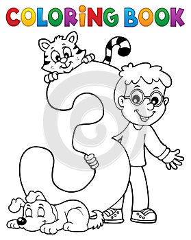 Coloring book boy with number three