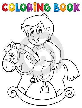 Coloring book boy on rocking horse