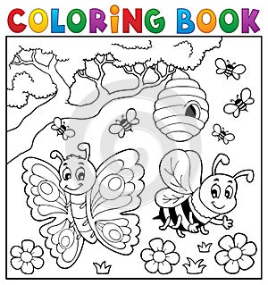 Coloring book with butterfly and bee