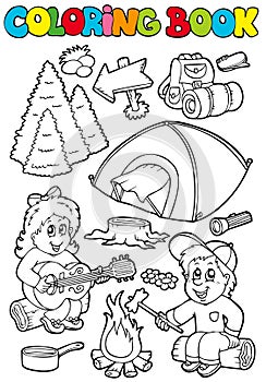 Coloring book with camping theme