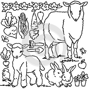 Coloring book, Cartoon farm animals