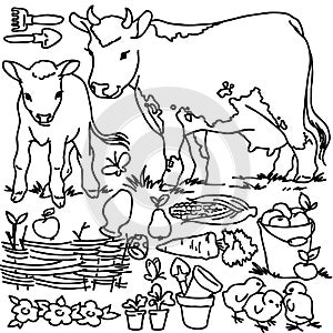 Coloring book, Cartoon farm animals