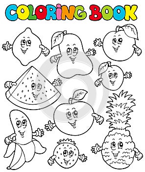 Coloring book with cartoon fruits 1