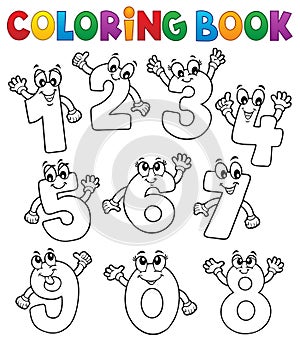 Coloring book cartoon numbers set 2