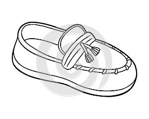 Coloring book, cartoon shoe collection. Moccasin